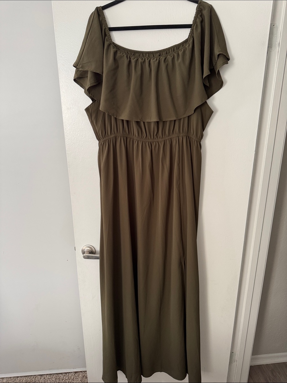 SHEIN Olive Off-Shoulder Ruffle Maxi Dress